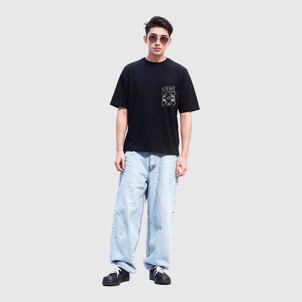 Kaos Pendek LOEWE dengan Motif Gambar/Cetak, Cocok untuk Pria dan Wanita -LE-04